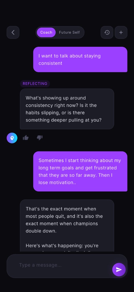 MindsetForge coach connecting a broken streak to a previously logged money fear